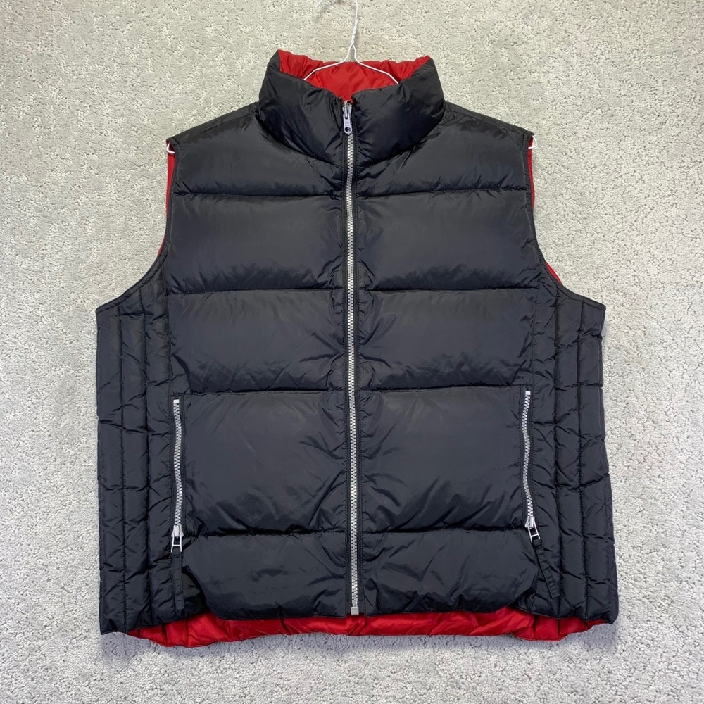 Vintage Old Navy Reversible Puffer Vest Womens XL Black Red Duck Down Filled Y2k